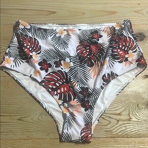 Tropical Print High-Waisted Bikini Bottom